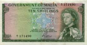Malta P.25 10 Shillings (1963) (3-) 