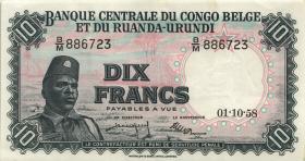 Belgisch-Kongo / Belgian Congo P.30b 10 Francs 1.10.1958 (2/1) 