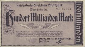 PS1377a Reichsbahn Stuttgart 100 Milliarden Mark 1923 (3) Reihe 1 