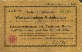 RVM-23a Reichsbahn Berlin 0,42 Mark Gold = 1/10 Dollar 23.10.1923 (3-) 
