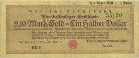 RVM-28b Reichsbahn Berlin 2,1 Mark Gold = 1/2 Dollar RE 7.11.1923 (3) 