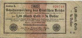 R.143c: 1,05 Mark Gold = 1/4 Dollar 1923 (3) 