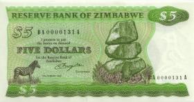 Zimbabwe P.02a 5 Dollars 1980 BA 0000131 (1) 