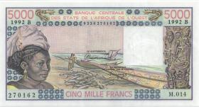 West-Afr.Staaten/West African States P.208Bn 5.000 Francs 1992 (1) 