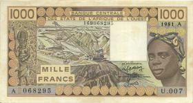 West-Afr.Staaten/West African States P.107Ac 1.000 Francs 1981 (2) 