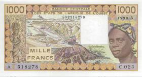 West-Afr.Staaten/West African States P.107Aj 1000 Francs 1990 (1) 