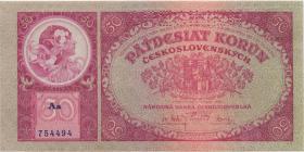 Tschechoslowakei / Czechoslovakia P.022s 50 Kronen 1929 Aa Specimen (1) 
