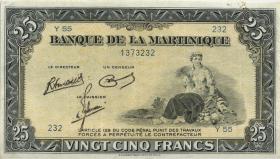 Martinique P.17 25 Francs (1943-45) (2-) 