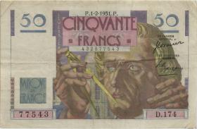 Frankreich / France P.127c 50 Francs 1.2.1951 (3) 