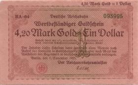 RVM-30b Reichsbahn Berlin 4,20 Mark Gold = 1 Dollar 7.11.1923 (1-) "093995" 