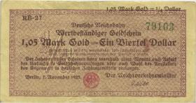 RVM-27a Reichsbahn Berlin 1,05 Mark Gold = 1/4 Dollar RB 1923 (3) 