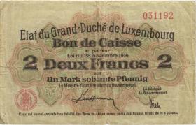 Luxemburg / Luxembourg P.22 2 Francs = 1 Mark 60 Pfennig 1914 (4) 