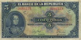 Kolumbien / Colombia P.386e 5 Pesos Oro 1950 (3) 