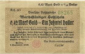 RVM-26a Reichsbahn Berlin 0,42 Mark Gold = 1/10 Dollar RA 1923 (3) 