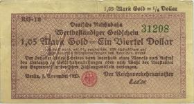 RVM-27a Reichsbahn Berlin 1,05 Mark Gold = 1/4 Dollar RG 1923 (3) 