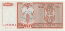 Kroatien Serb. Krajina / Croatia P.R17s 1 Mrd. Dinara 1993 (1) A 0000000 