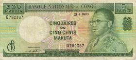 Kongo / Congo P.013b 5 Zaires = 500 Makuta 1970 (3/3-) 