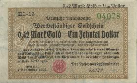 RVM-26a Reichsbahn Berlin 0,42 Mark Gold = 1/10 Dollar HC 1923 (3) 