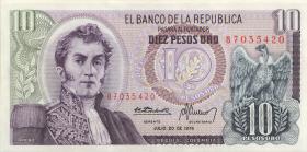 Kolumbien / Colombia P.407f 10 Pesos Oro 1976 (1) 