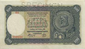 Slowakei / Slovakia P.11s 100 Kronen 1940 Specimen 2. Auflage (1-) 