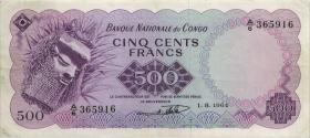 Kongo / Congo P.007 500 Francs 1.8.1964 (3+) 