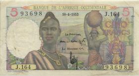 Franz. Westafrika / French West Africa P.36 5 Francs 10.4.1953 (3+) 