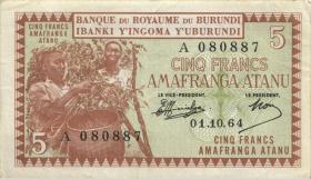 Burundi P.08 5 Francs 1.10.1964 (2) 
