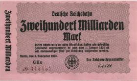 RVM-20h Reichsbahn Berlin 200 Milliarden Mark 1924 6-stellig (1) 