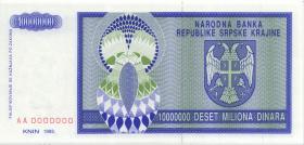 Kroatien Serb. Krajina / Croatia P.R12s 10 Millionen Dinara 1993 (1) AA 0000000 