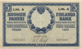 Finnland / Finland P.024 5 Markka 1909 (1918) Litt.A (2) 