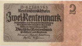 R.167F: 2 Rentenmark 1937 braune Kenn-Nummer (1) Serie D 
