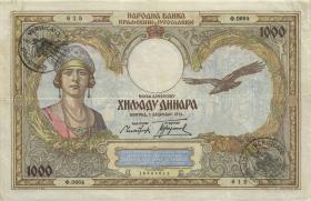 Jugoslawien / Yugoslavia P.R15 1000 Dinara 1931 (1941) (3+) 