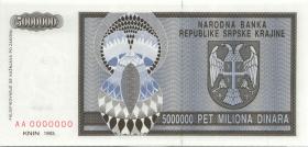 Kroatien Serb. Krajina / Croatia P.R11s 5 Millionen Dinara 1993 (1) AA 0000000 