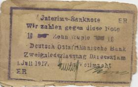 R.938a: Deutsch-Ostafrika 10 Rupien 1917 ER Buschnote (5) 