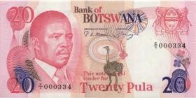 Botswana P.10a 20 Pula (1982) E/3 000334 (1) low number 