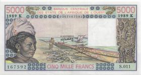 West-Afr.Staaten/West African States P.708Ke 5.000 Francs 1989 (1) 