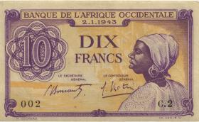 Franz. Westafrika / French West Africa P.29 10 Francs 1943 (2-) 