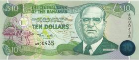 Bahamas P.64 10 Dollars 2000 A000435 (1) low number 
