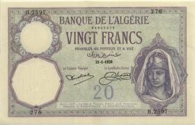 Algerien / Algeria P.078b 20 Francs 1928 (2) 