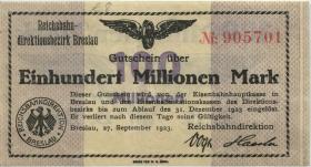 PS1137B Reichsbahn Breslau 100 Millionen Mark 1923 (2) 