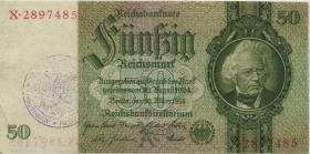 R.175e: 50 Reichsmark 1933 mit belgischem Gemeindestempel (3) 