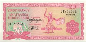 Burundi P.27d 20 Francs 1997 (1) 