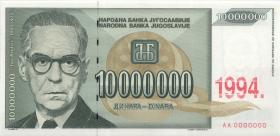 Jugoslawien / Yugoslavia P.144s 10.000.000 Dinara 1994 Specimen (1) 