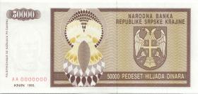 Kroatien Serb. Krajina / Croatia P.R08s 50.000 Dinara 1993 (1) AA 0000000 