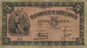 Martinique P.16b 5 Francs (1942) (4-) 