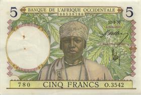 Franz. Westafrika / French West Africa P.21 5 Francs 12.8.1937 (2) 