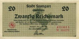 Notgeld Stuttgart 20 Reichsmark 1. Mai 1945 (1) 