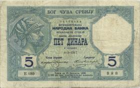 Serbien / Serbia P.14 5 Dinara 8.3.1917 (3/3-) 