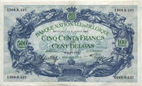 Belgien / Belgium P.109 500 Francs = 100 Belgas 9.1.1943 (2+) 