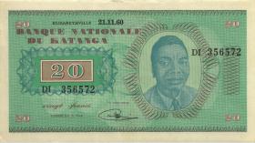 Katanga P.06a 20 Francs 1960 (3+) 